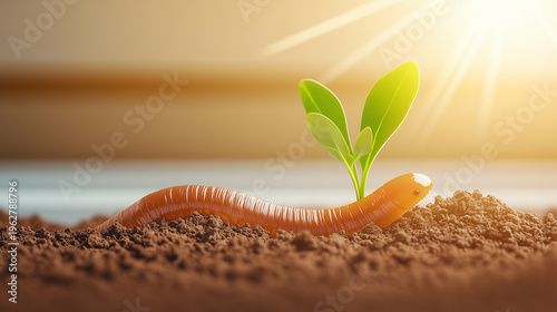 A vibrant green seedling emerges from rich soil, symbolizing growth and new beginnings under warm sunlight