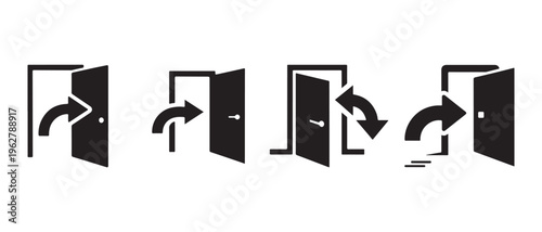 Vector Door Icons Set. with Arrows Illustrating Concepts of Entry, Exit, Open, Close, and Logout Actions.