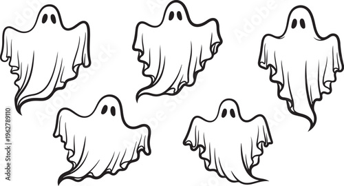 Cute cartoon ghosts floating in the air together happily