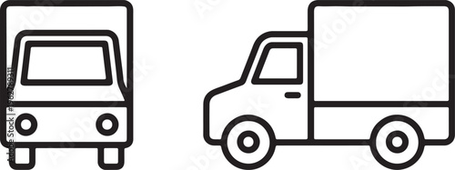 truck icon front and side view line art black white vector illustration