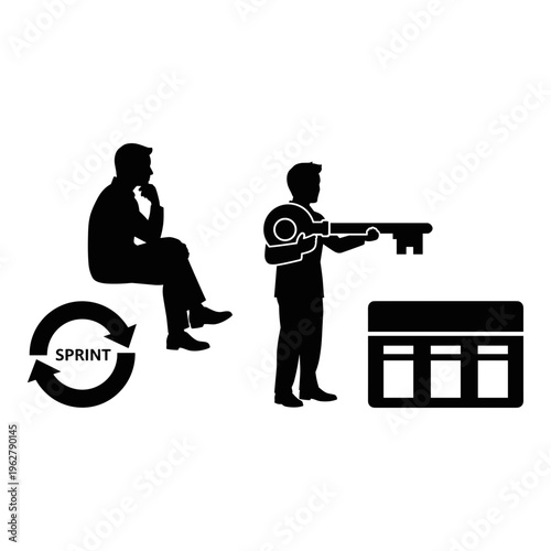 Business strategy, sprint process, agile workflow, team collaboration vector