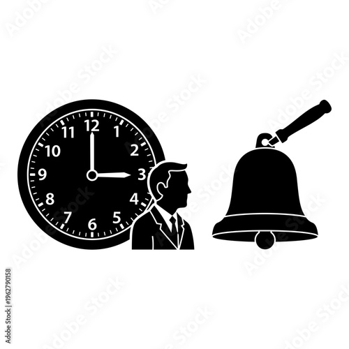 Time Management Icons, Business Time Clock, Alarm Bell Vector