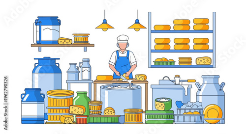 Cheesemaker Working With Cheese Products In A Dairy Shop.