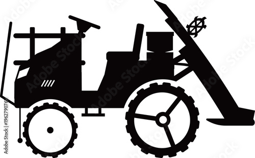 田植え機　農業機械　白黒シルエット　（改良版）