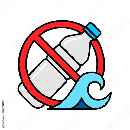 No Plastic Waste in Ocean Water Bottle Icon for Marine Conservation