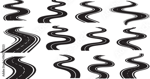 Collection of various winding road paths and highways illustrations
