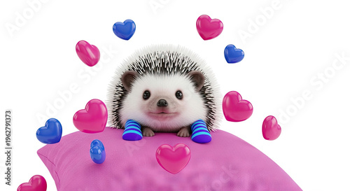 Cute Hedgehog with Blue and Pink Hearts