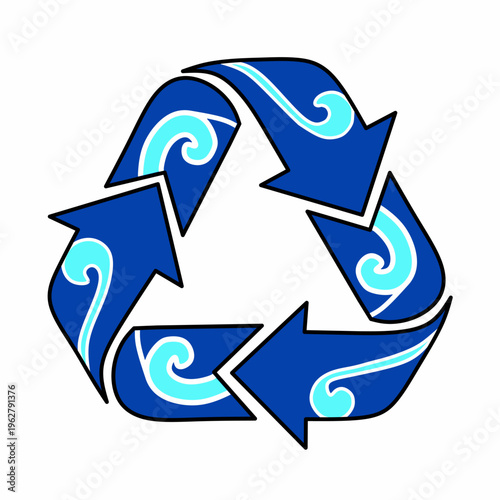 Blue Ocean Recycle Symbol with Water Wave for Sustainability Concept