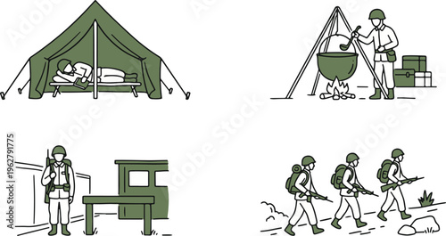 Military Life Activities and Soldier Training Scenes
