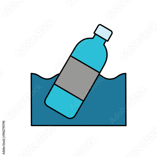 Plastic Water Bottle Floating in Blue Ocean Water Vector Illustration