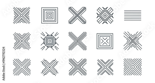 Abstract geometric patterns in monochrome on black background