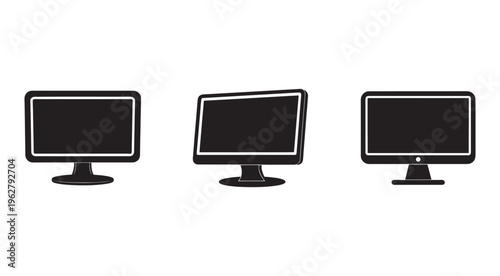 Three computer monitors with blank screens on white background  computer monitors  electronic devices