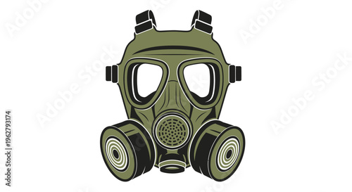 Green military gas mask protection.