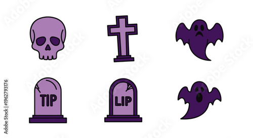 Purple Halloween icons and symbols.