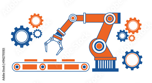 Industrial robotic arm with metal claw.