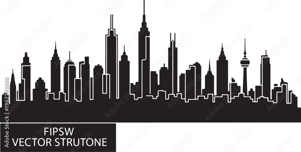 Obraz premium City Skyline Vector Illustration with Modern Buildings and Towers