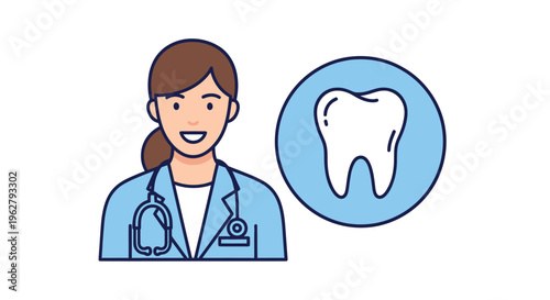 Dentist woman with tooth icon.