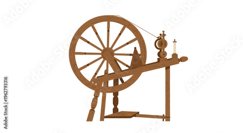 Old wooden spinning wheel machine.