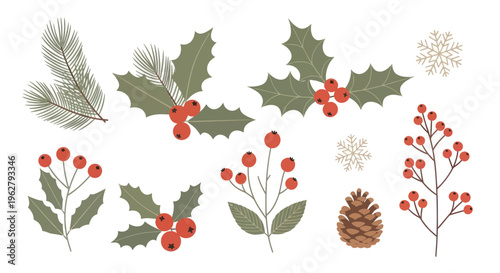 Holly leaves and red berries.