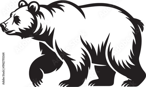 Majestic walking bear, depicted in a strong and powerful stance, showcasing its natural habitat