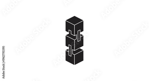 Interlocking 3D Cubes Stacked Vertically, Abstract Geometric Design