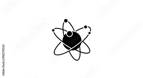 Atomic structure illustration, atom model, nucleus, electrons in orbit, science icon