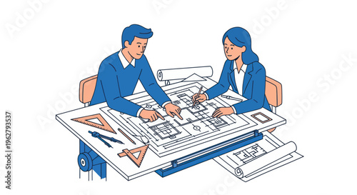 Two business people discussing building plans.