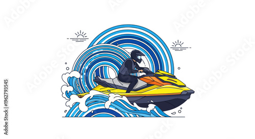 Man riding a yellow jet ski.