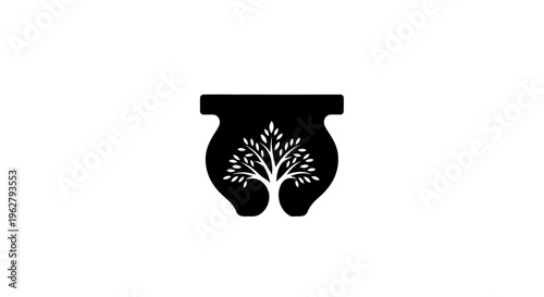 Silhouette of a vase with a stylized tree growing inside, isolated on white