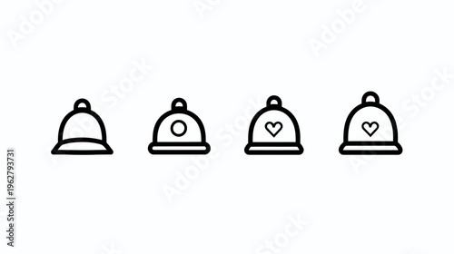 A set of four different notification bell icons, one plain, one with a circle and two with hearts