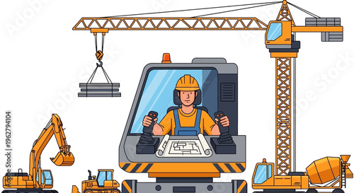 Construction worker operating heavy machinery on site.