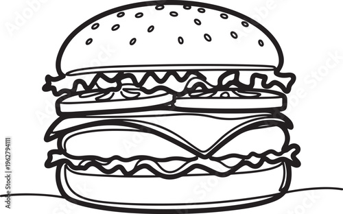 A Simple Line Drawing of a Double Decker Hamburger