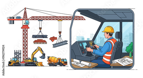 Construction worker operating heavy machinery on site.