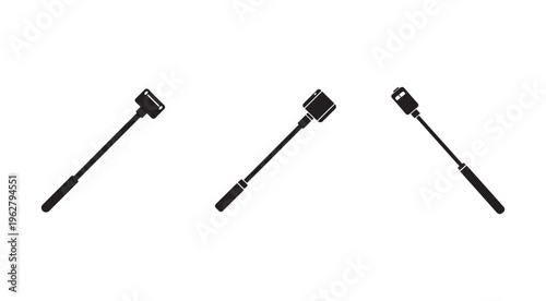 Three selfie sticks with different angles and positions on transparent background for photography and videography purposes  useful for graphic design and digital projects