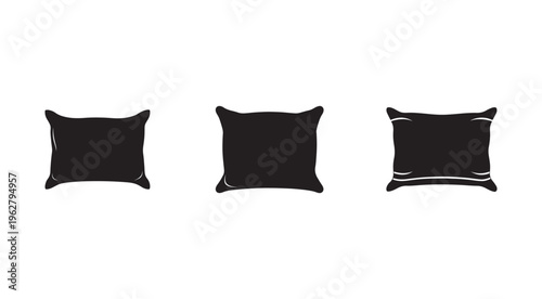 Three square pillows with creases on white background  home decor items