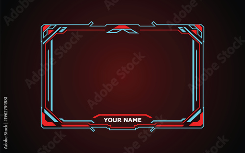 Red and blue futuristic frame with your name text on dark background