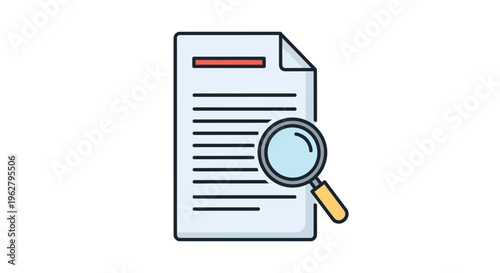 Document Analysis and Audit Illustration with Magnifying Glass - Flat Vector Icon for Research, Investigation, and Data Review