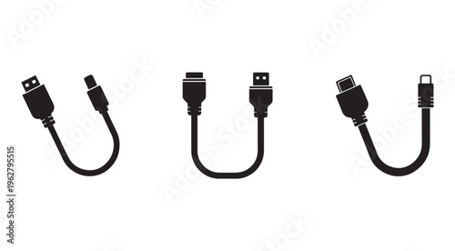 Usb cables with different connectors on white background  electronic accessories  technology