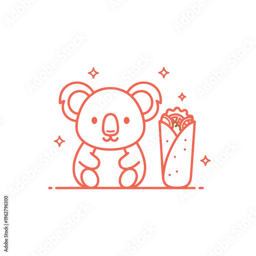 Cute Koala Bear with Burrito, Kawaii Food Art, Australian Animal Icon