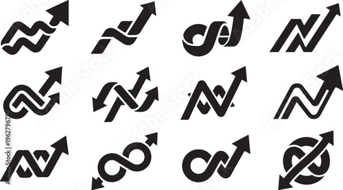 Collection of black arrow icons on white background