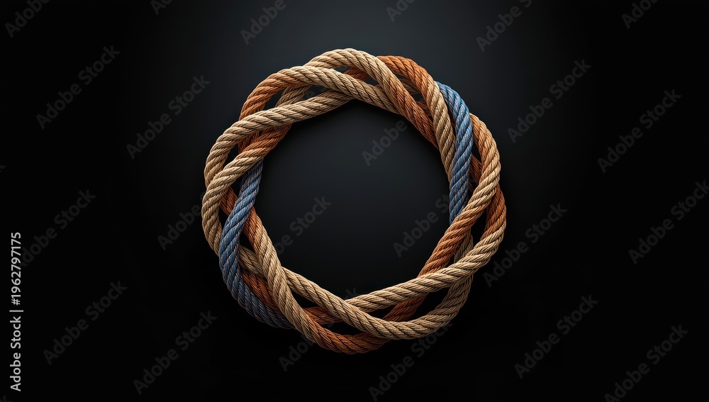 Obraz premium Corporate collaboration depicted as circular ropes made of diverse strings on a black backdrop