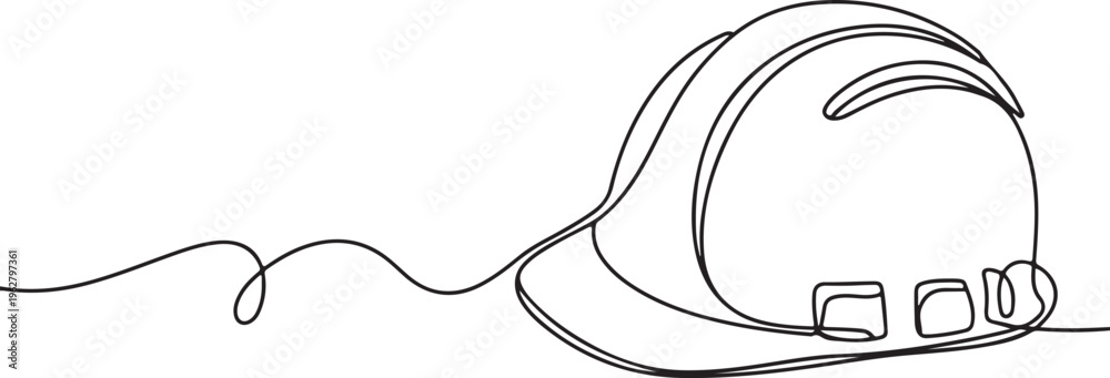 Obraz premium Hard hat and cord drawn with continuous single line art, industrial safety gear icon