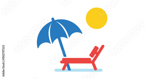 Beach chair with blue umbrella.