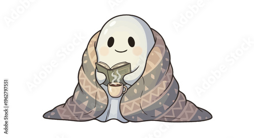 Cute ghost sitting with blanket.