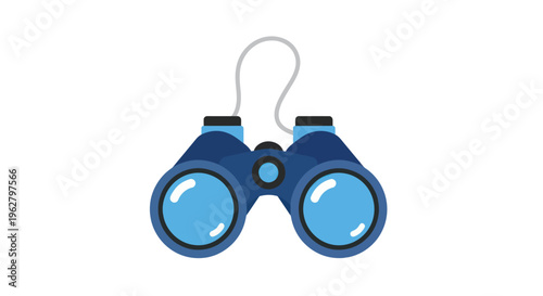 Binoculars with blue lenses and strap.