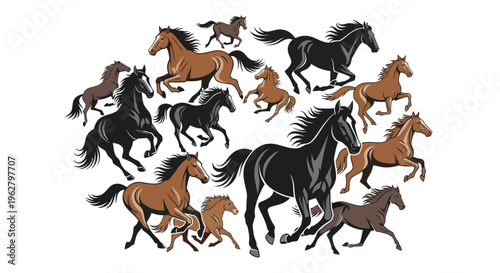 Horses Running Galloping Various Breeds.