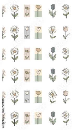 Floral pattern design illustration featuring daisy and tulip arrangements