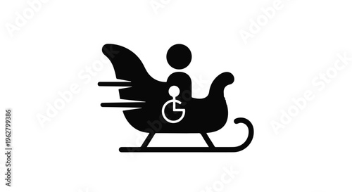 Sleigh icon featuring a wheelchair symbol represents inclusive holiday travel and accessible transportation services.