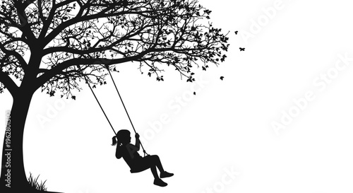 Silhouette of girl on swing.
