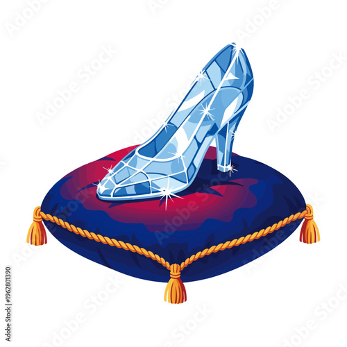 fairytale glass stiletto slipper on royal cushion illustration